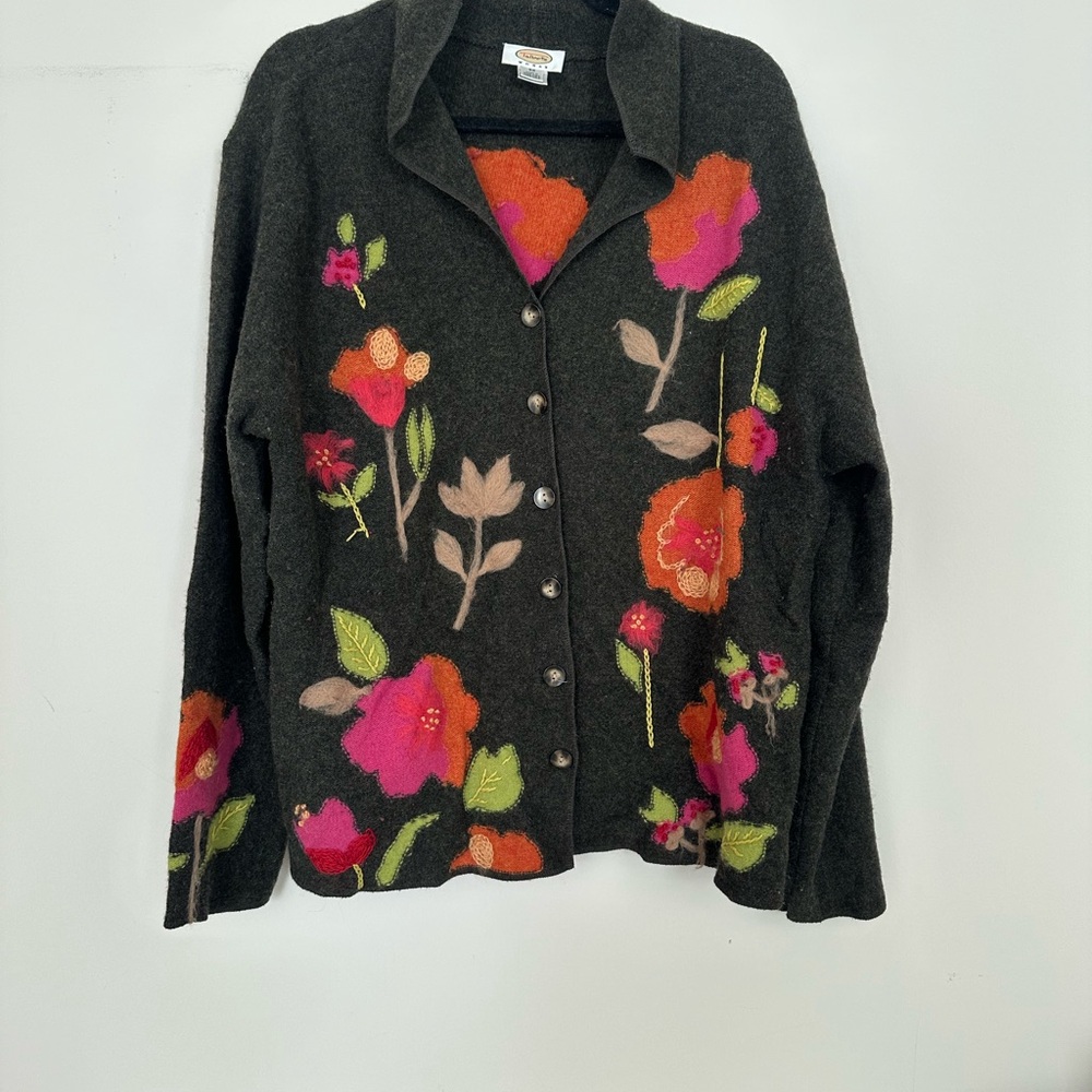 Vintage Talbots Dark Gray Floral Cardigan